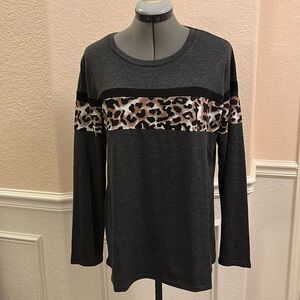 Women’s Floral Blooming Long Sleeve Top with Cheetah Inserts